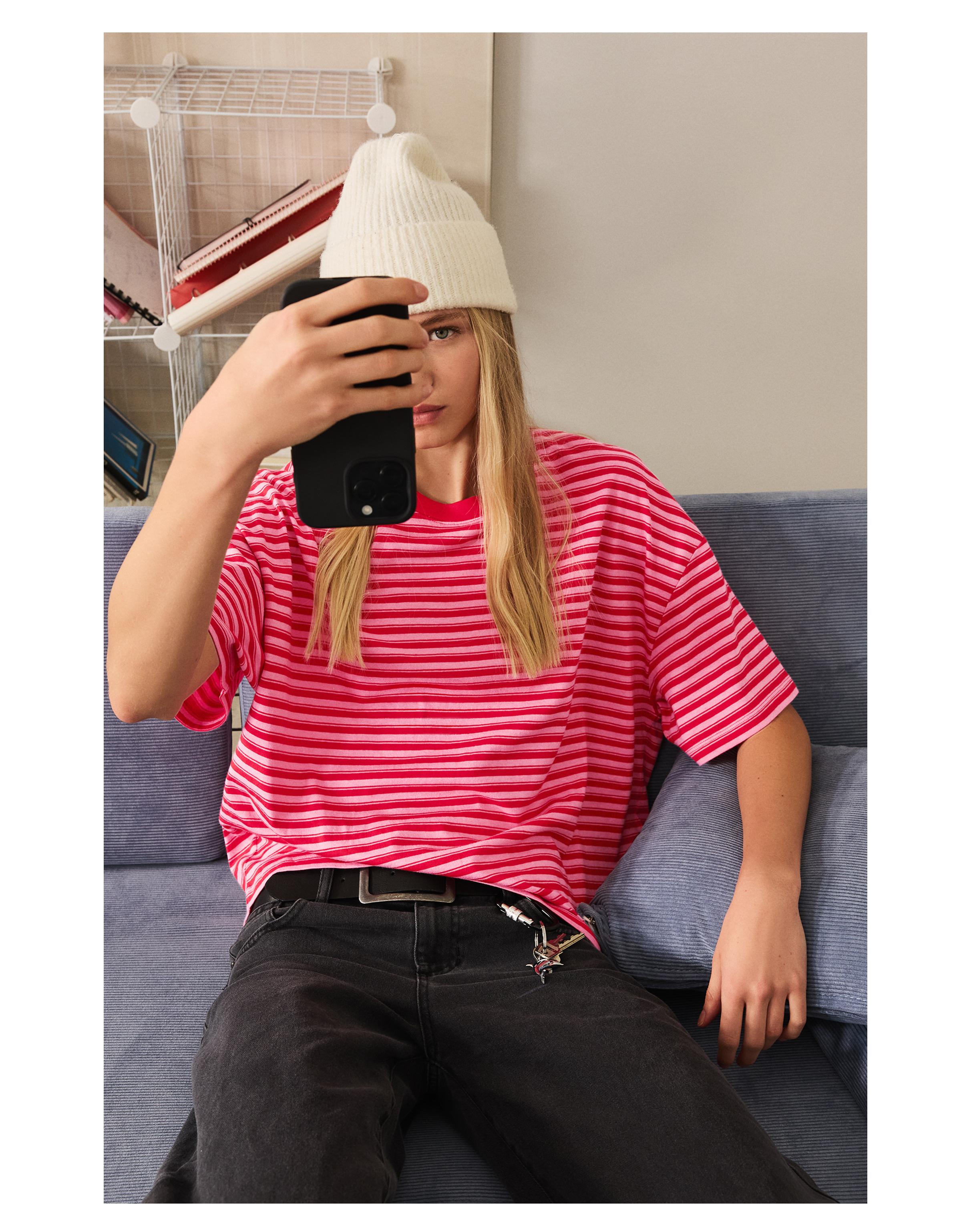 Boxy fit striped T-shirt — Pink