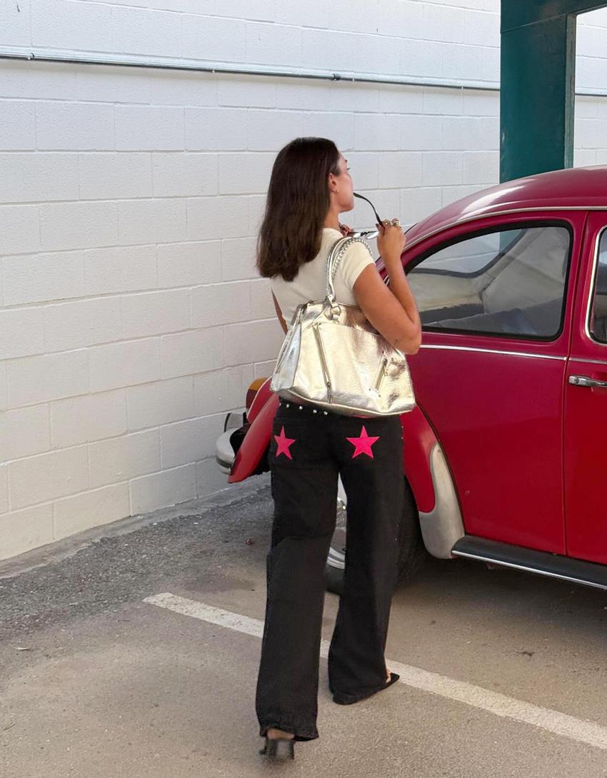 Yıldız zımba detaylı baggy fit jean-Siyah