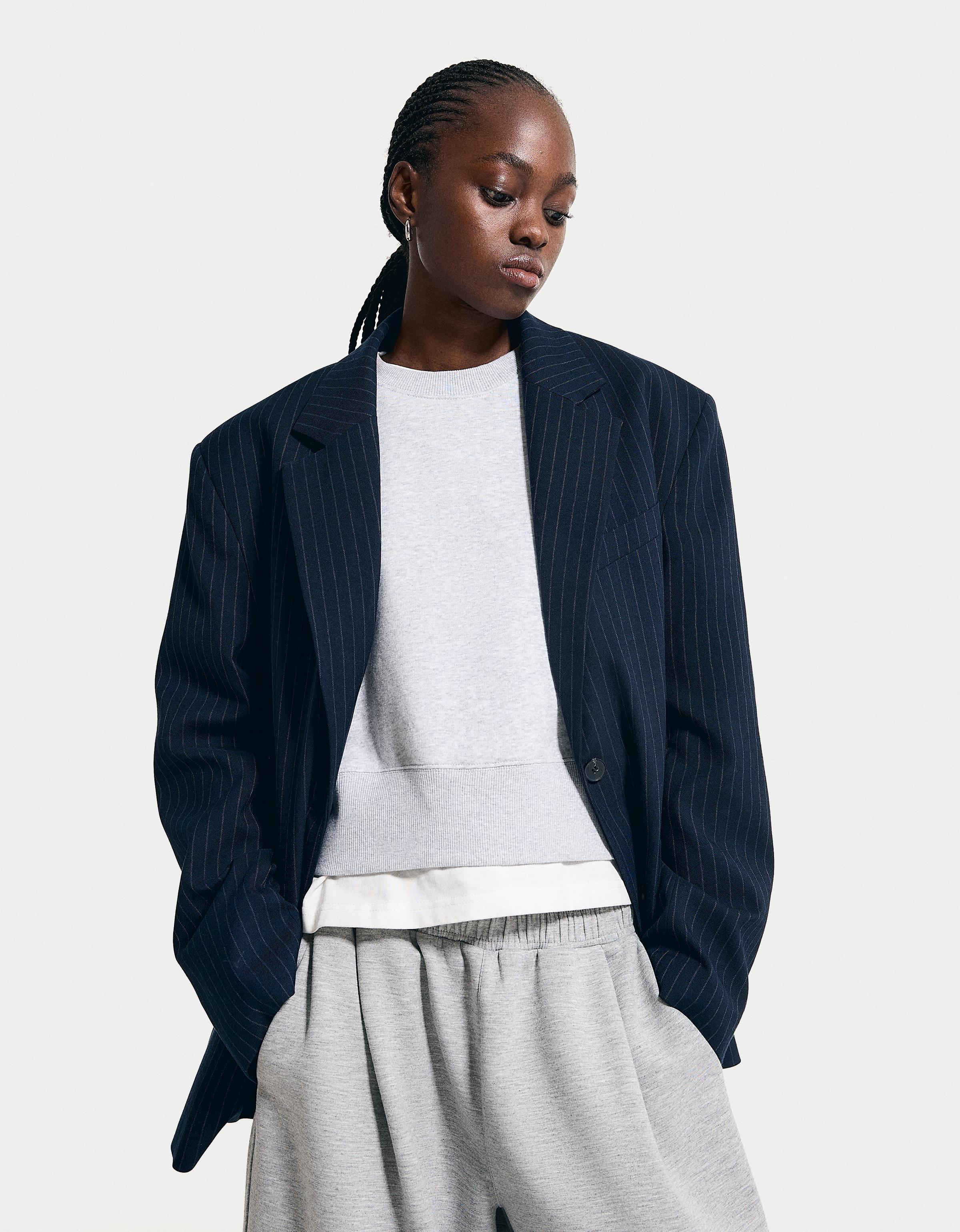 Bershka Oversize-Blazer Mit Nadelstreifen Damen S Blau