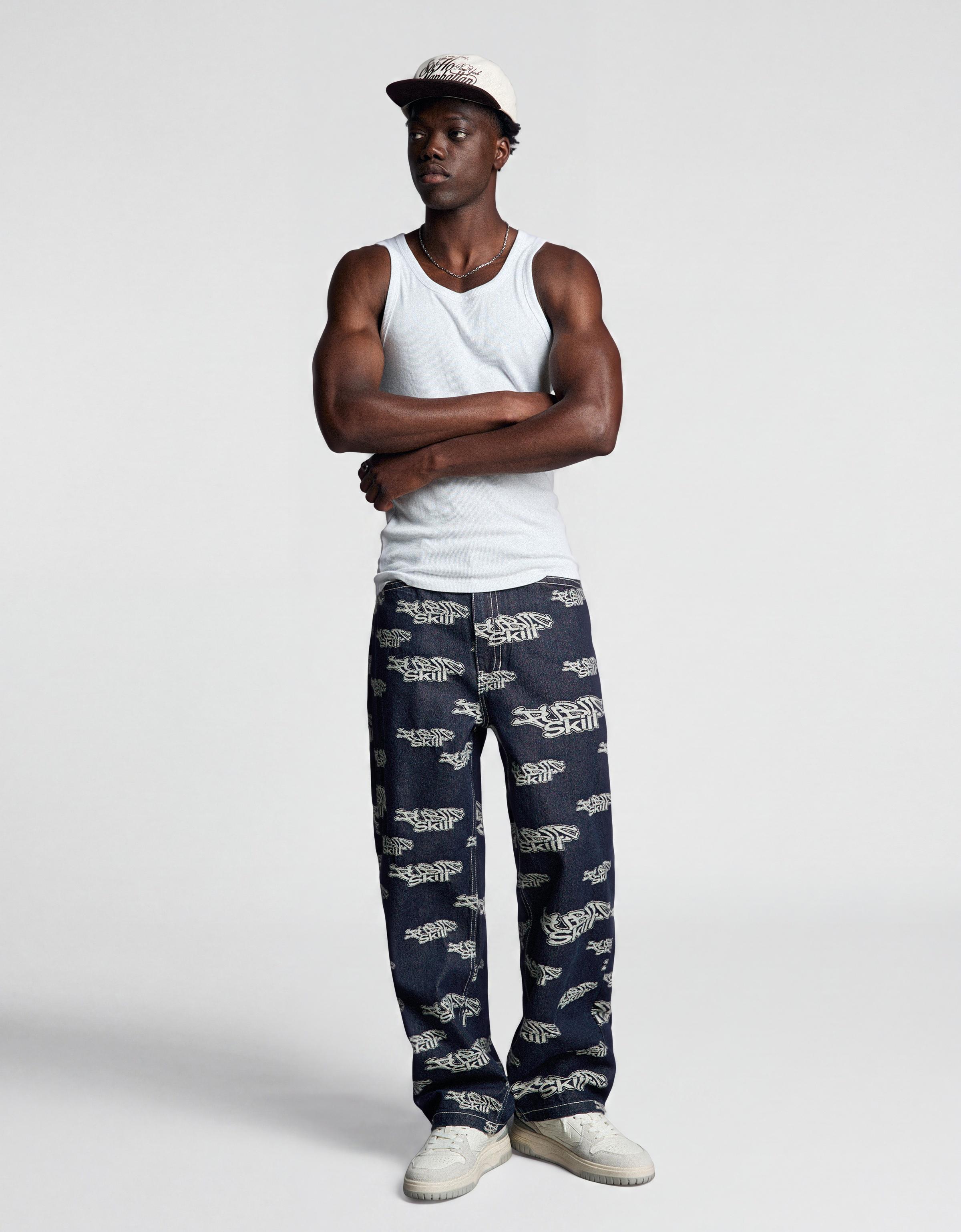 Jacquard trousers — Navy