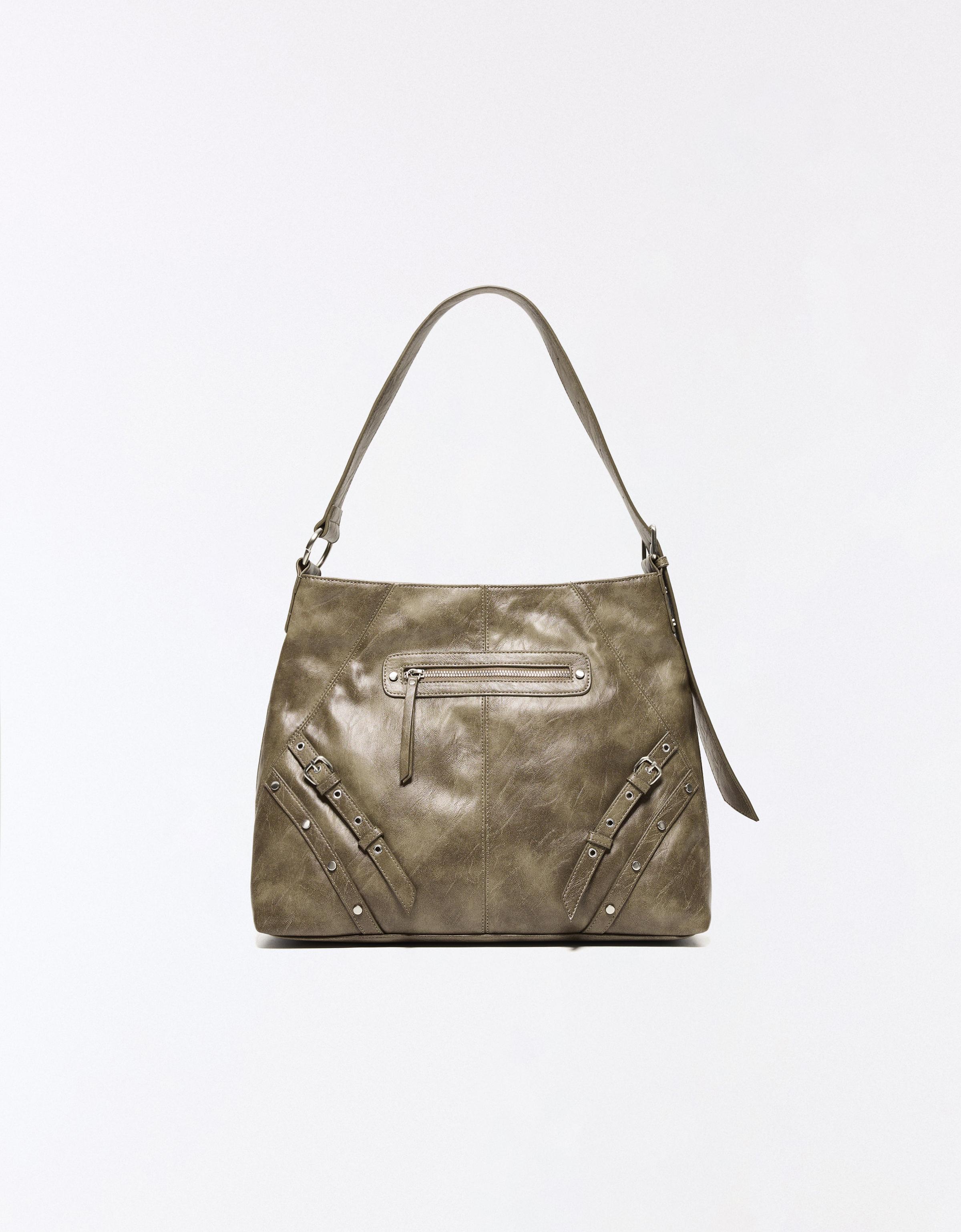 Leather effect bucket bag with buckles — Sand