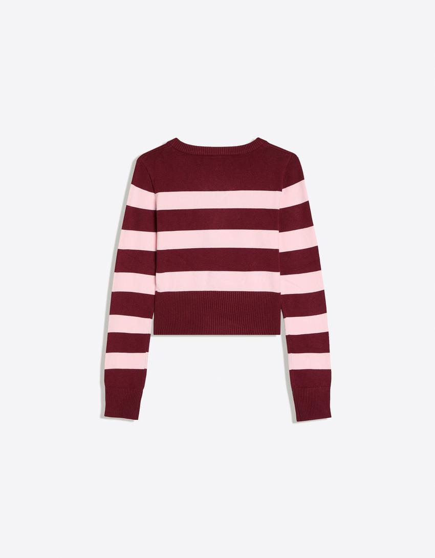 Jersey cuello pico bordado-Burdeos