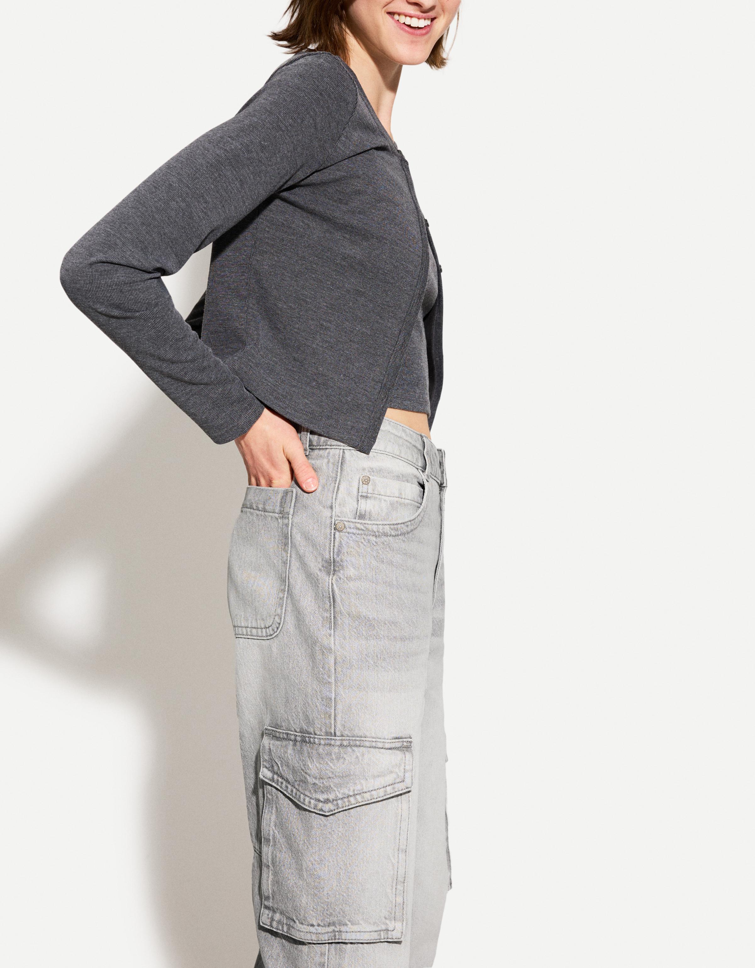 Bershka Cargo-Jeans Im Straight-Fit Damen 38 Grau