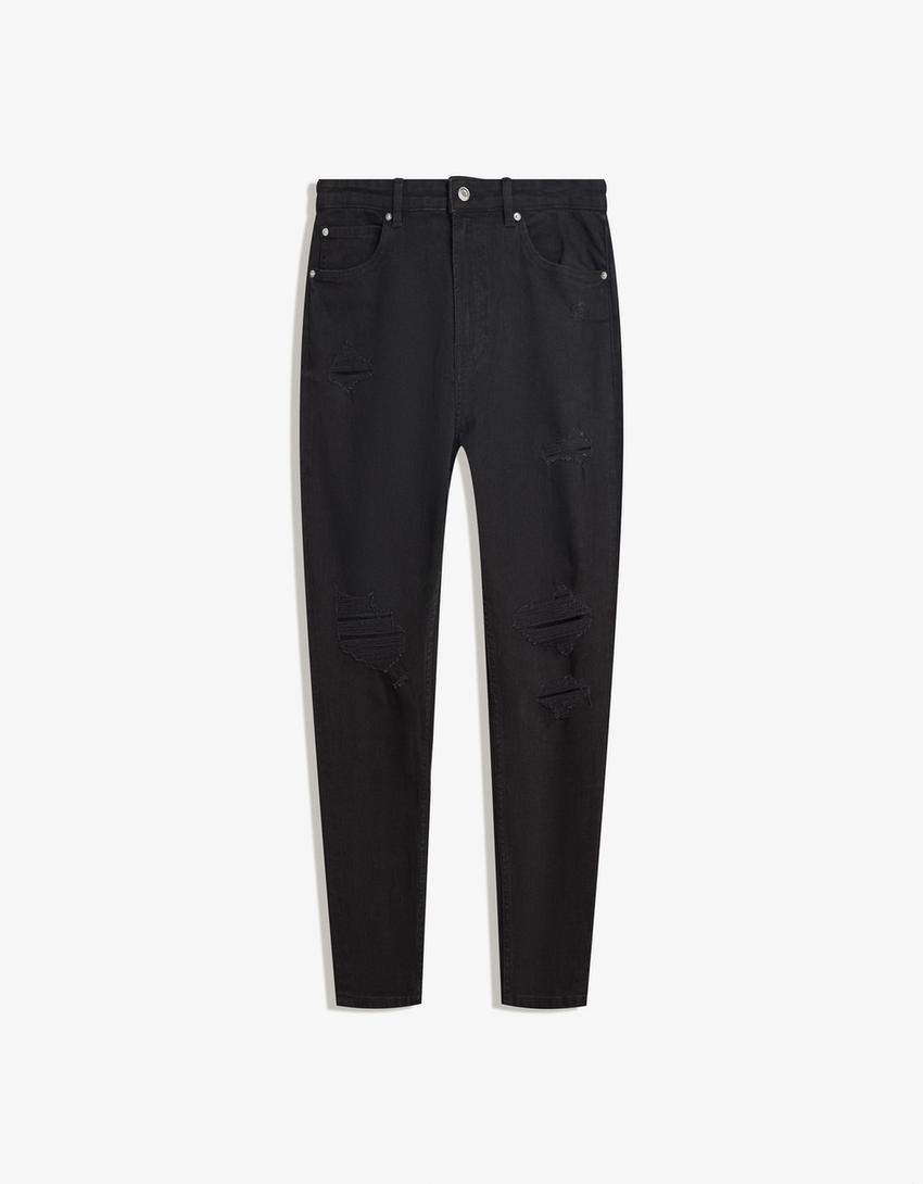 Jeans carrot rotos-Negro-0