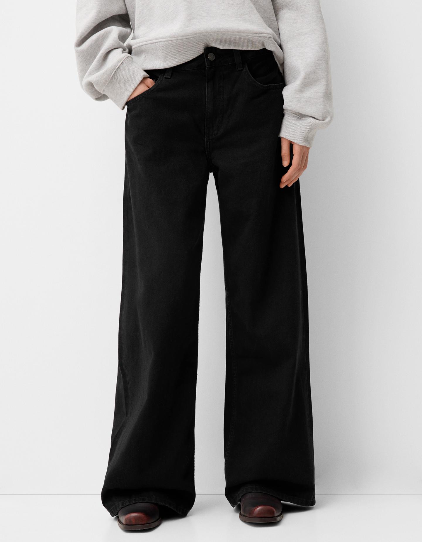 Bershka Wide-Leg-Jeans Damen 32 Schwarz günstig online kaufen