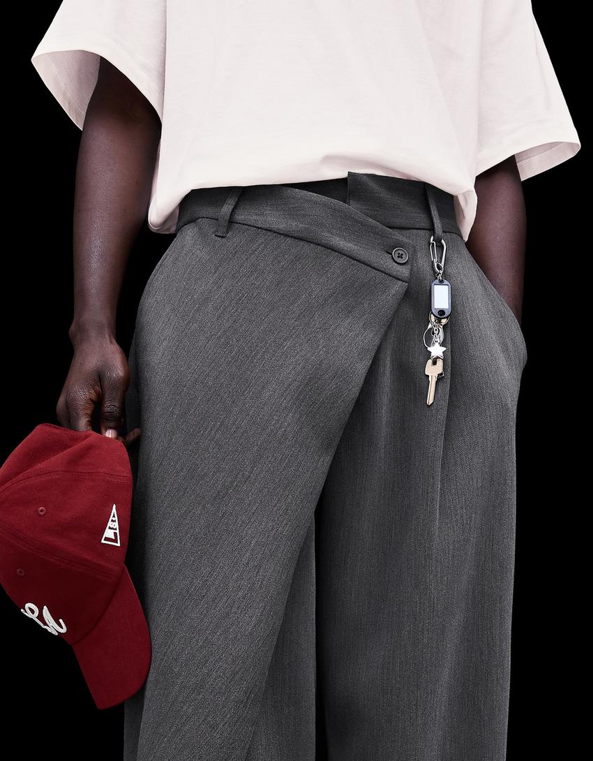 Pantalón tailoring cintura cruzada-Gris oscuro