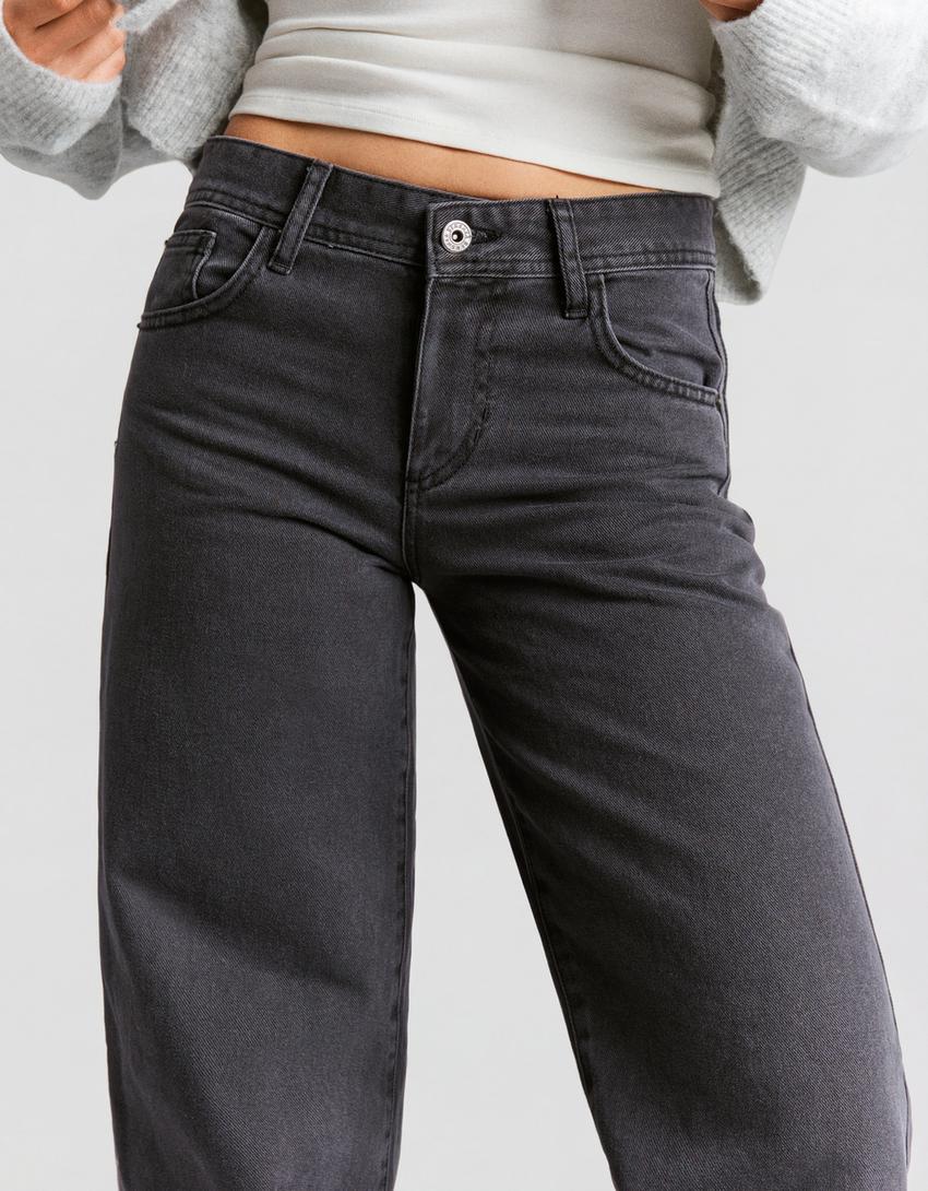 Pantalón straight sarga-Gris