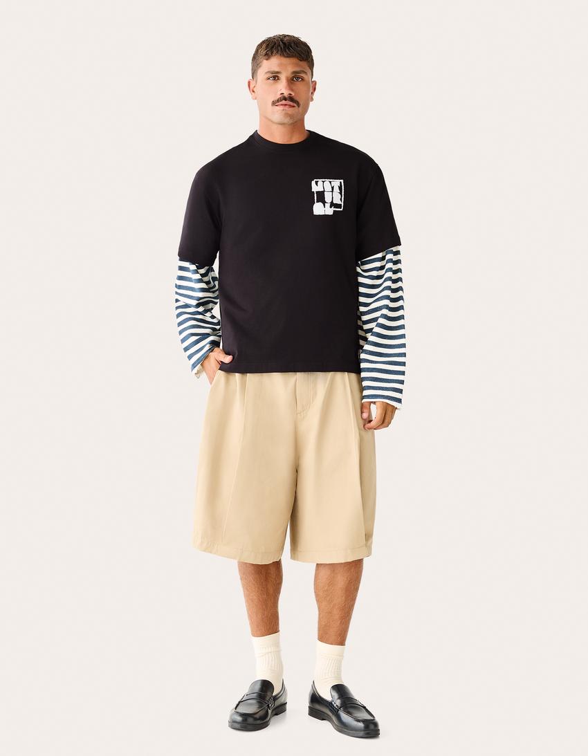 Camiseta manga corta print-Negro