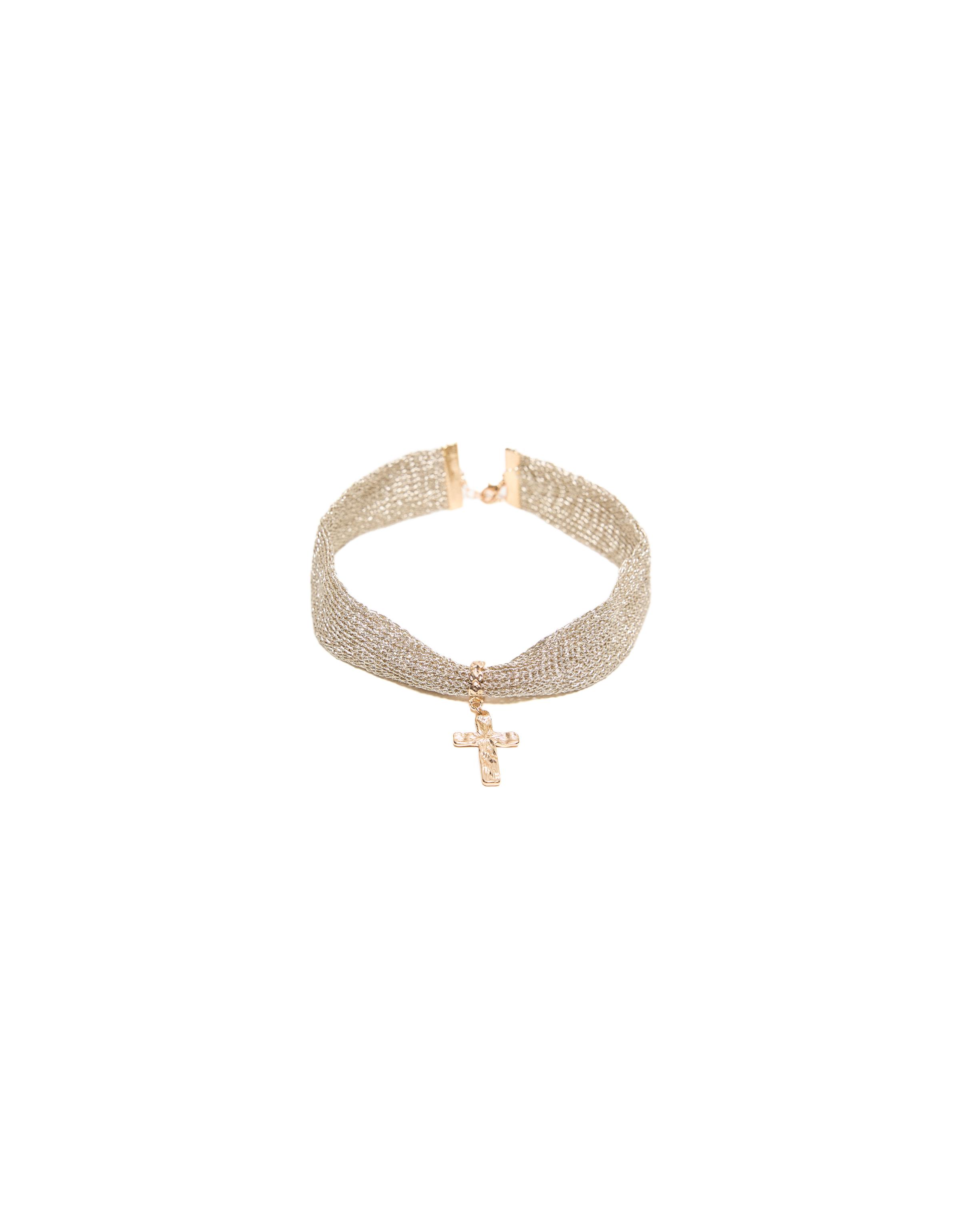Mesh cross necklace — Gold