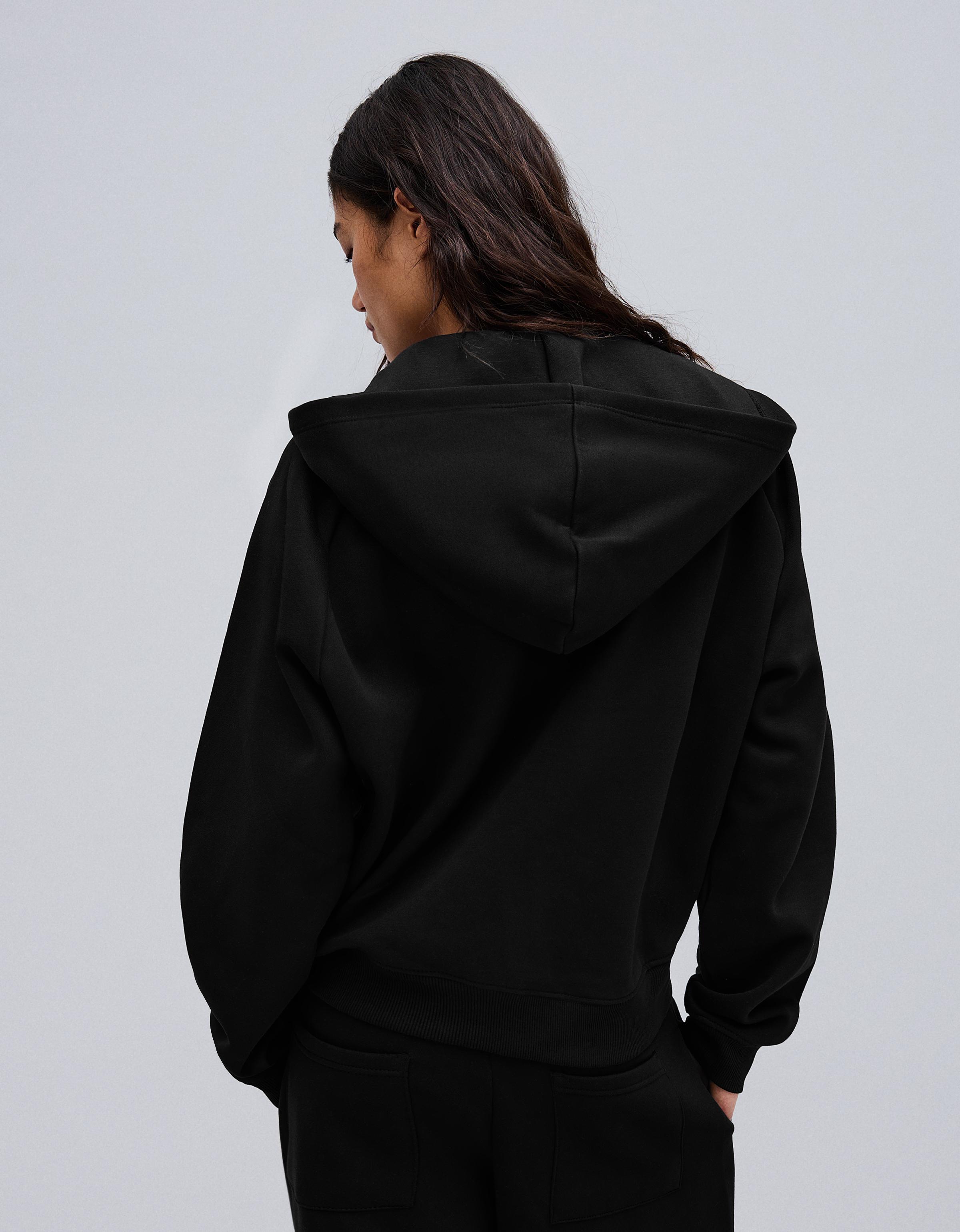 Zip-up plush hooded jacket — Black