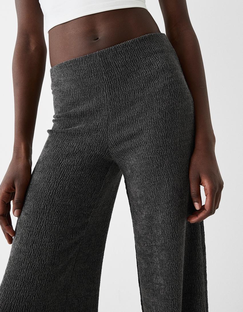 Wide leg embossed pants-Grey-3