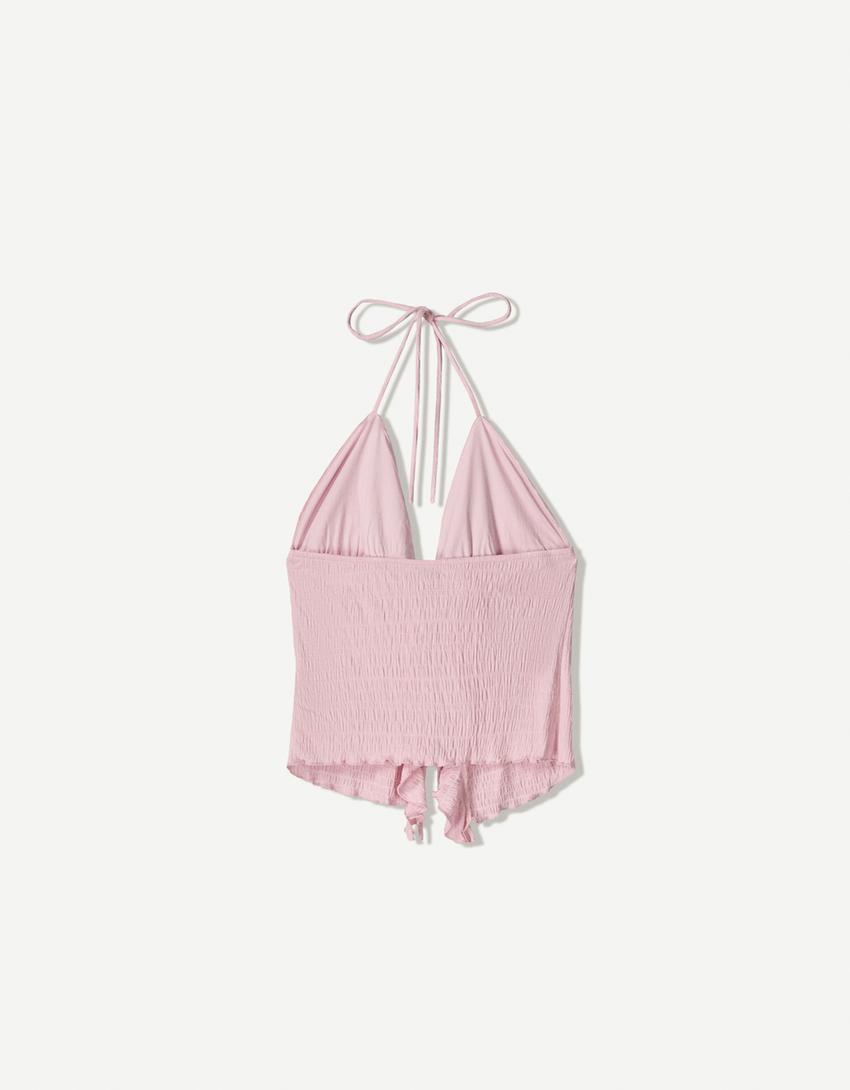 Strappy halter top with ruffles - Women | Bershka
