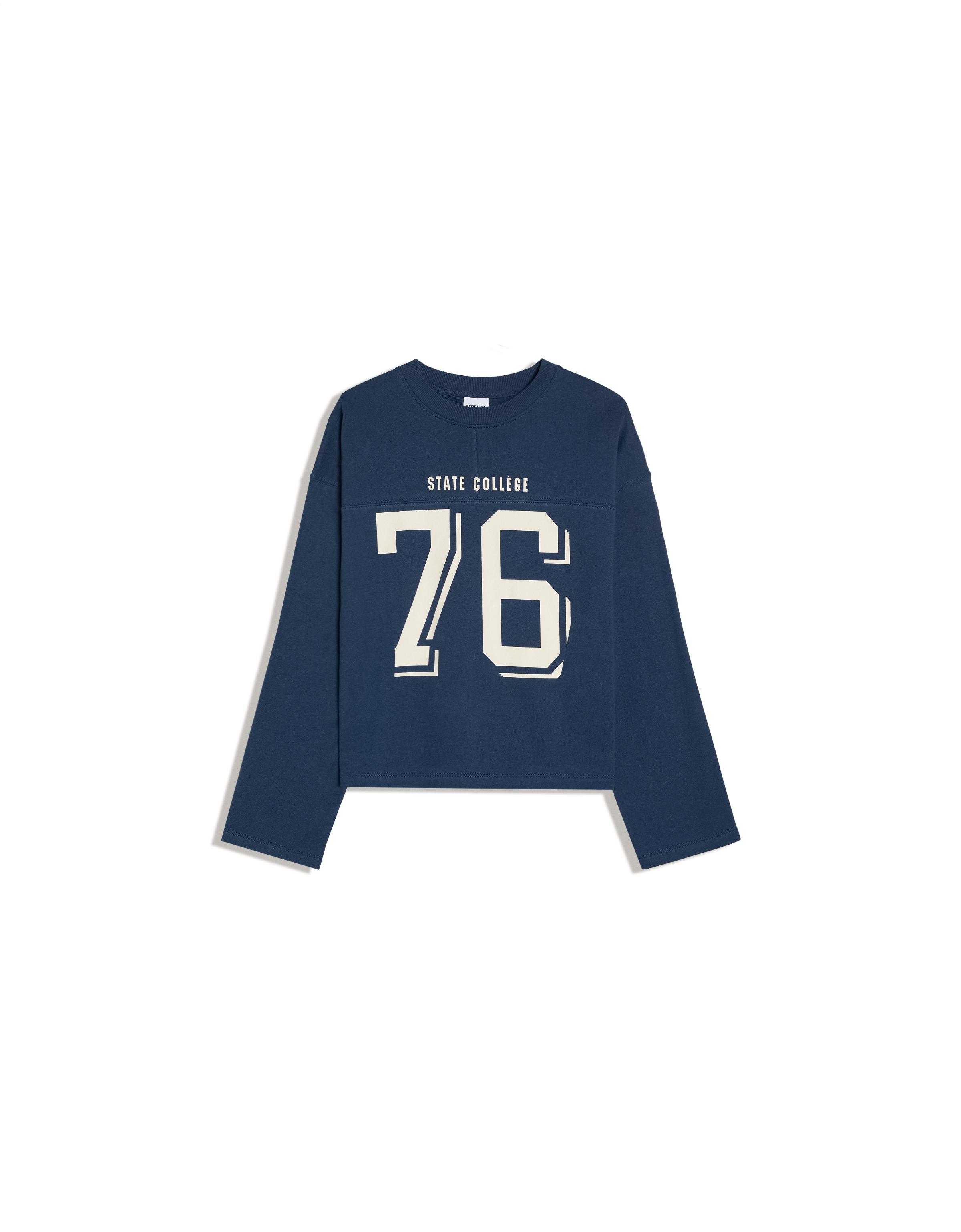 Printed round neck sweatshirt — Navy