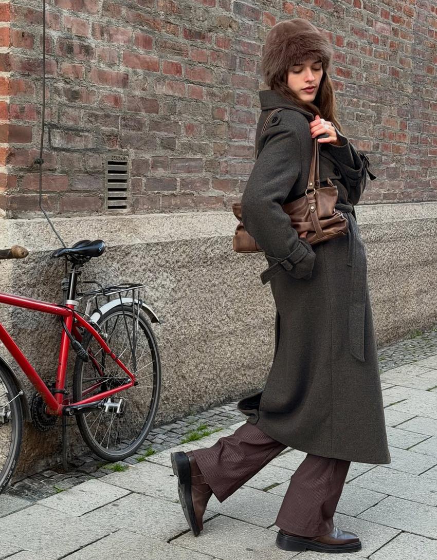 Oversize felt texture trench coat-Grey