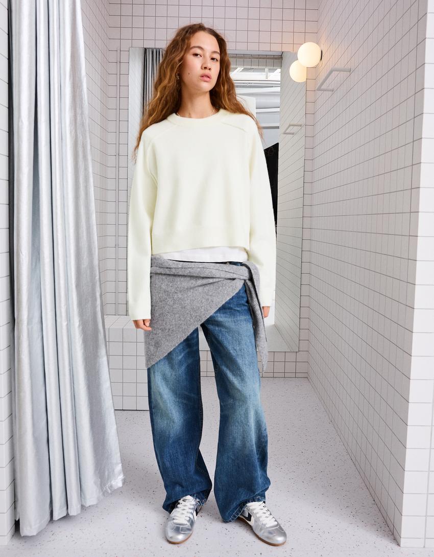 Adīts džemperis ar šuvēm-Krēmkrāsas