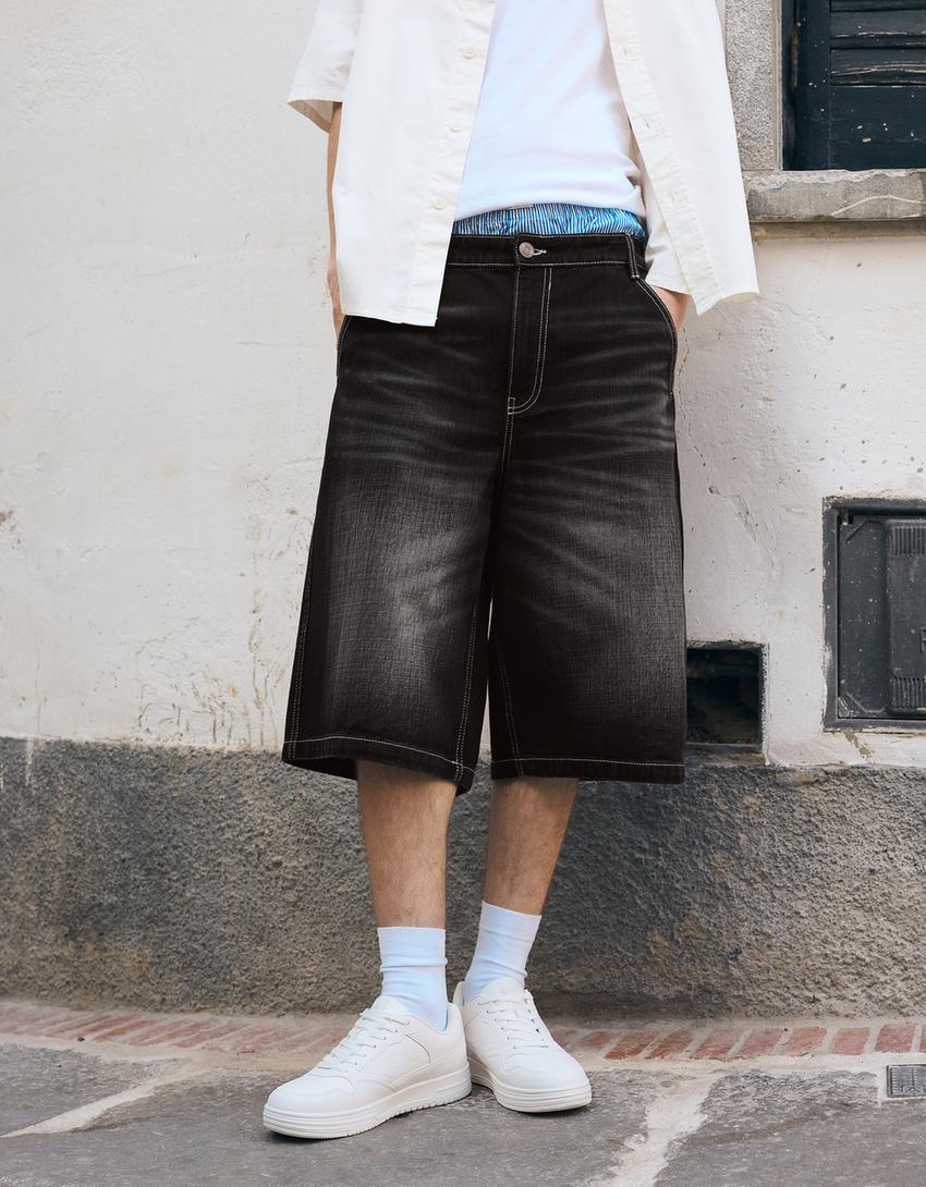 Bermuda jean skater-Noir