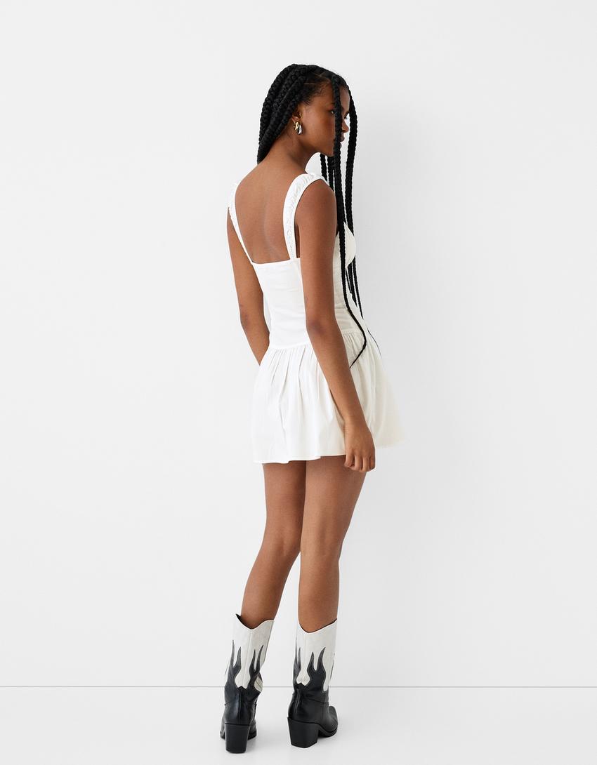 Ruffled mini dress-White-1
