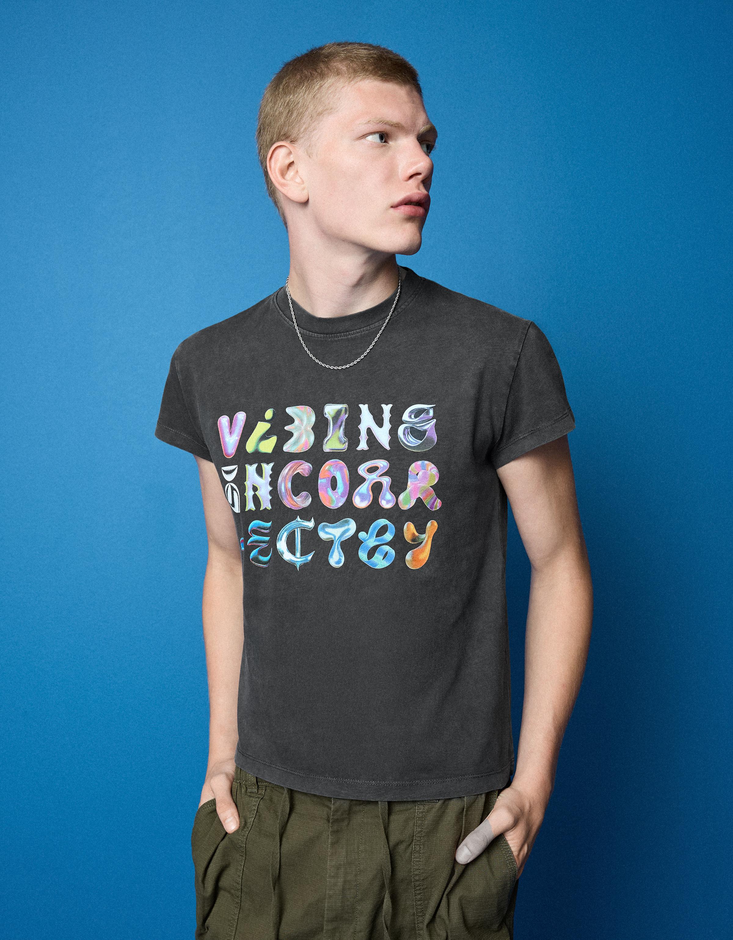 Bershka Camiseta Manga Corta Print Rafaela Mascaro Hombre L Negro