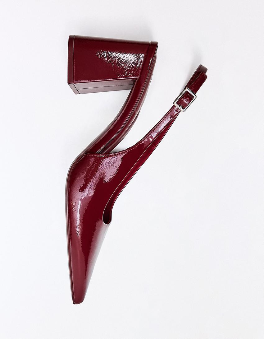 Slingback block heel shoes-Maroon