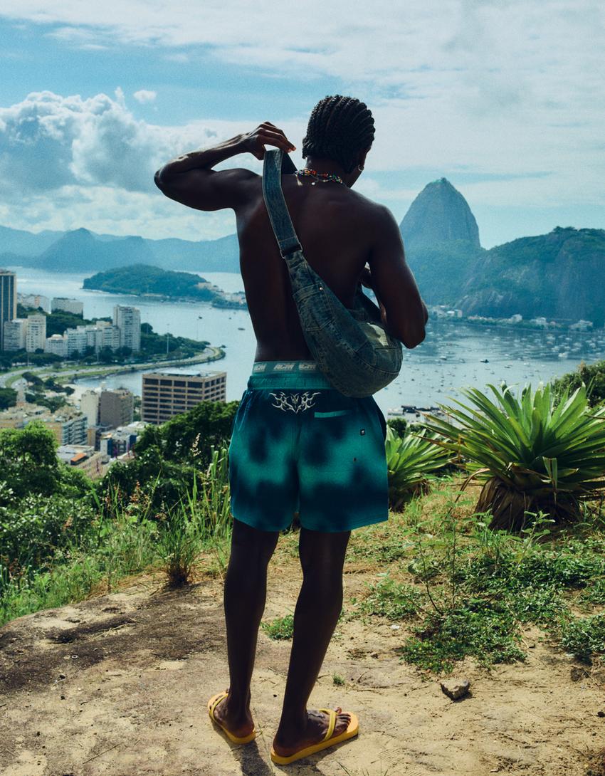 Boxy kesim desenli mayo-Koyu mavi