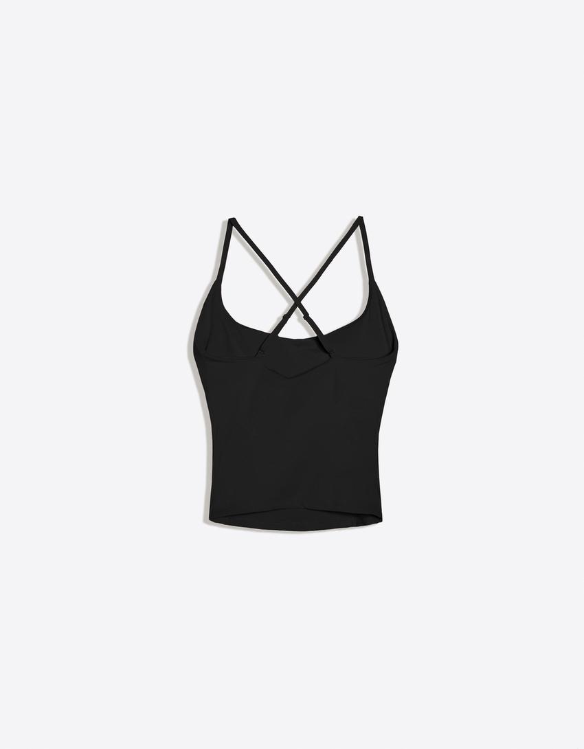 Breathable & Quick-Dry technical fabric strappy T-shirt-Black
