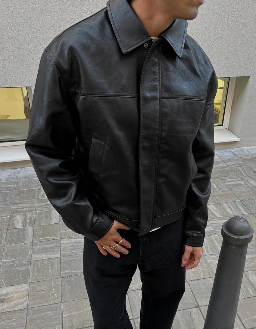Leather effect boxy fit jacket-Black