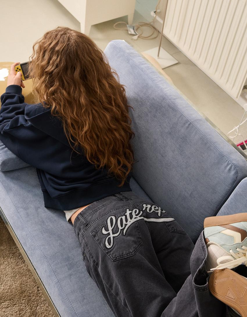 Calças straight fit sarja-Cinza