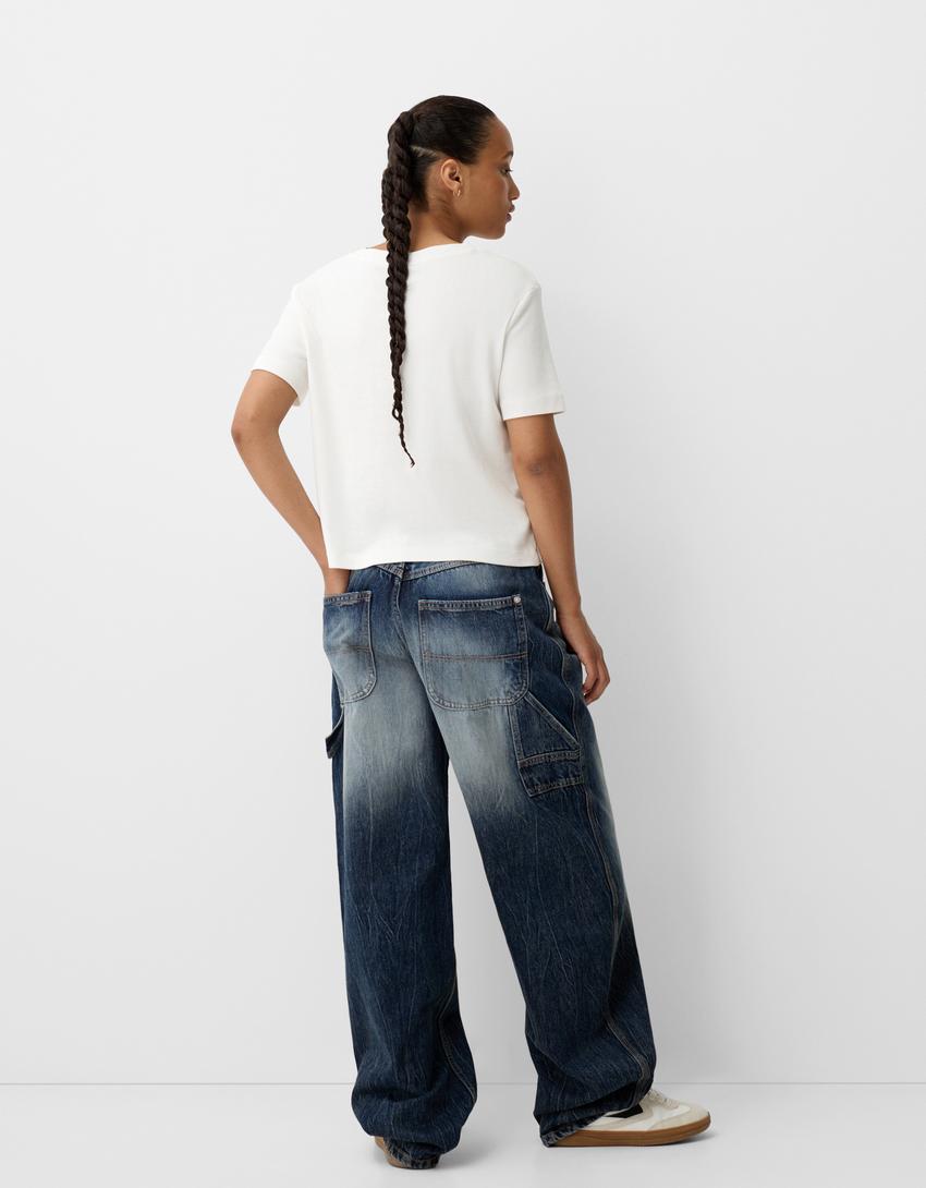 Adjustable balloon fit carpenter jeans-Dark blue