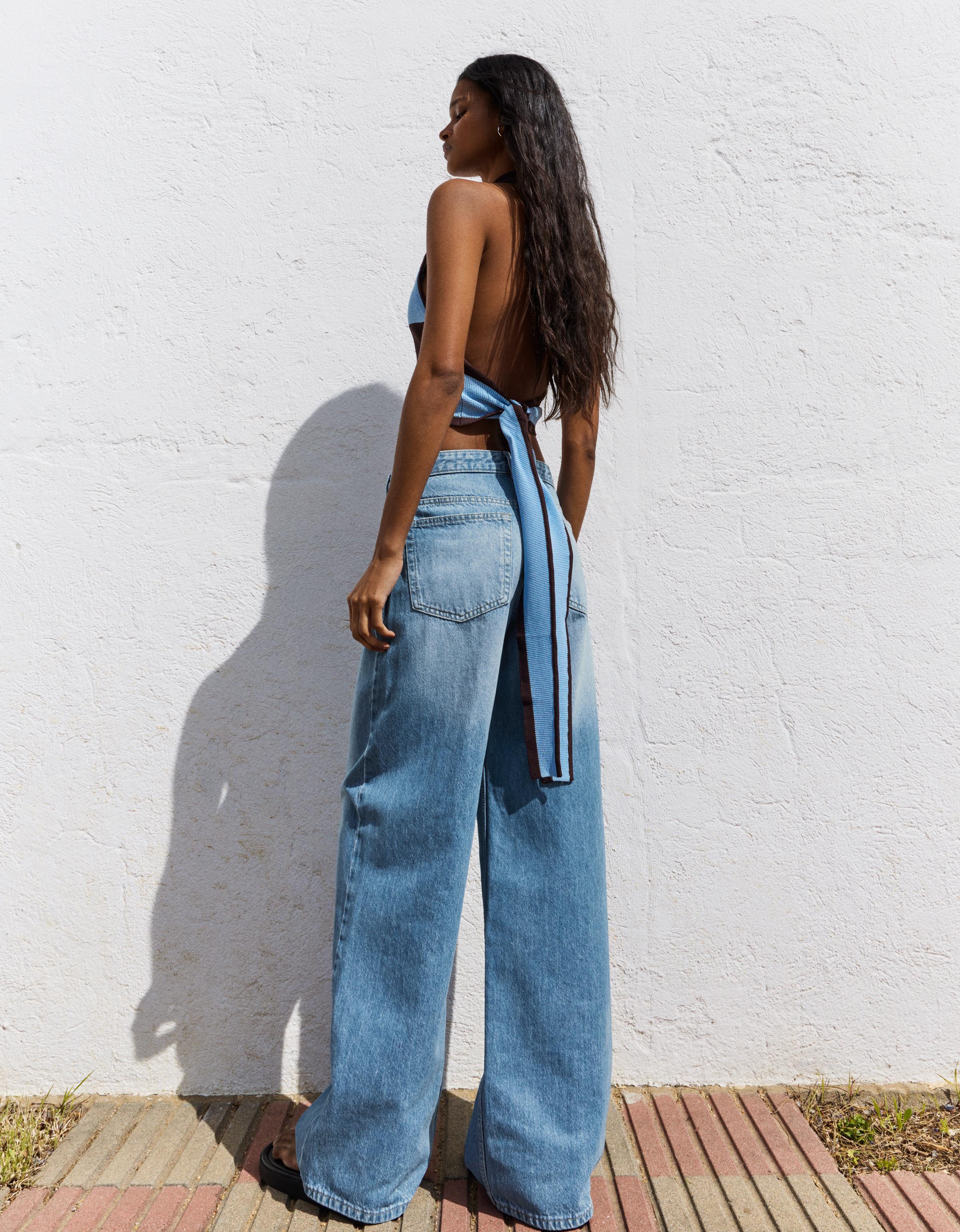 Bershka Çapraz belli wide leg jean görsel 2