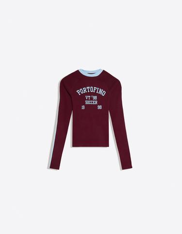 Contrast print long sleeve T-shirt — Burgundy 5