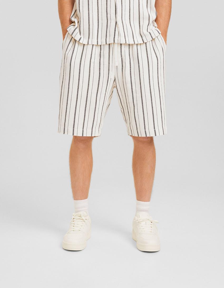 Ensemble chemise et bermuda rustique rayures-Écru-4