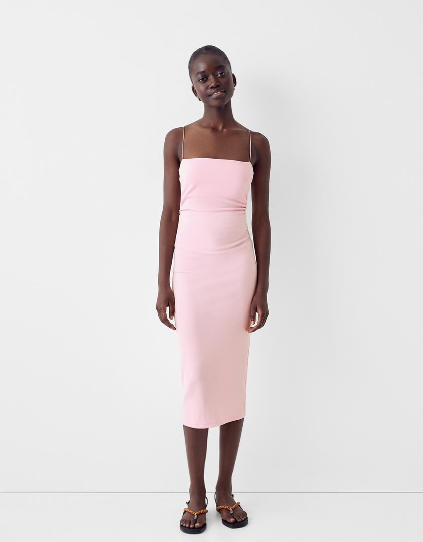Vestido Midi Vestido Bershka Rosa Vestido Bershka Rosa Vestido