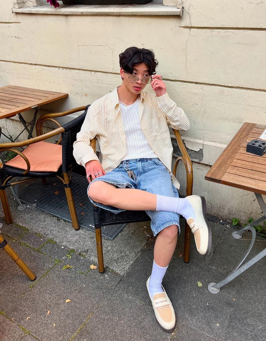 Bermuda baggy denim-Bleu lavé