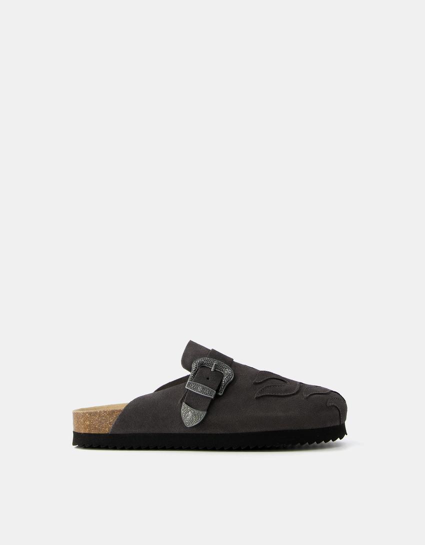 Sabots CUIR boucle flammes homme-Gris-5