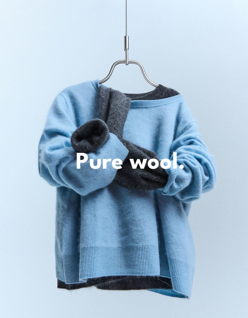 100% wool crew neck sweater-Light blue