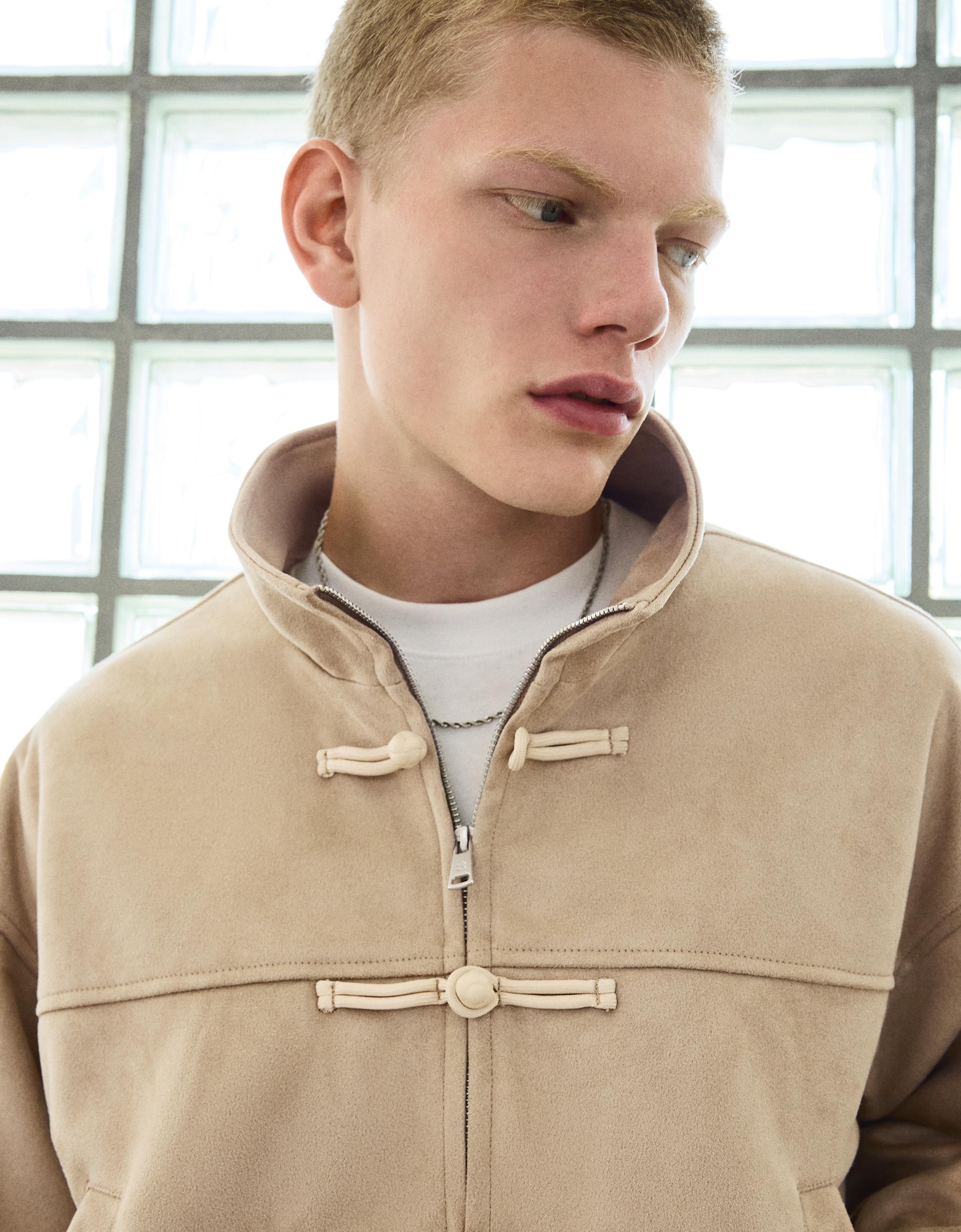Faux suede clasp jacket — Beige