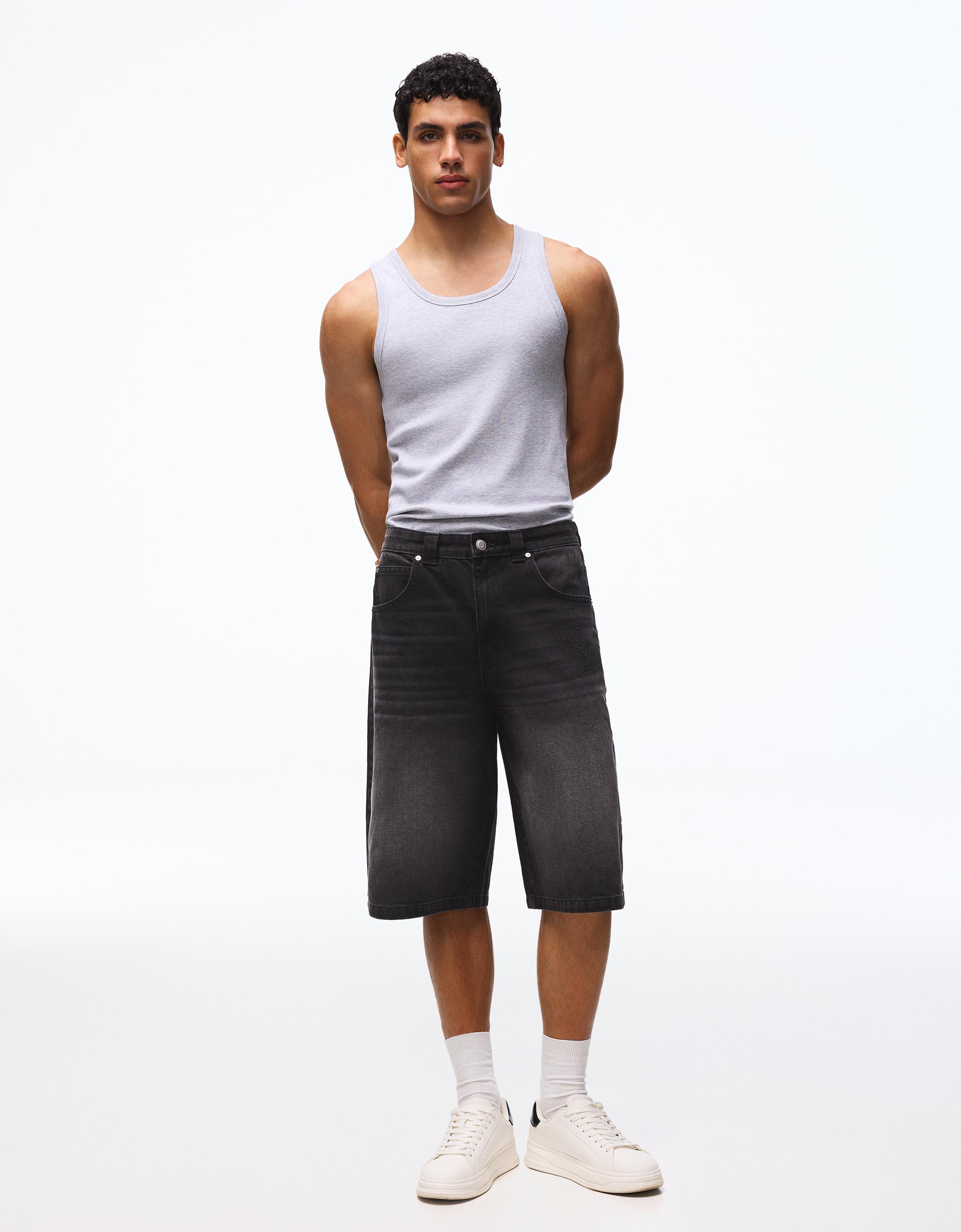Baggy denim Bermuda shorts — Black