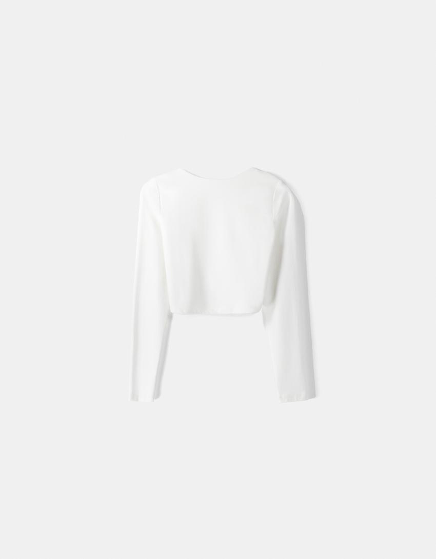 T-shirt manches longues dos nu-Blanc cassé-4