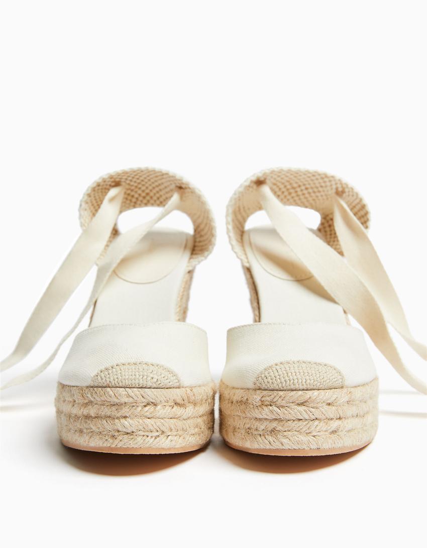 Tied jute wedges-ECRU