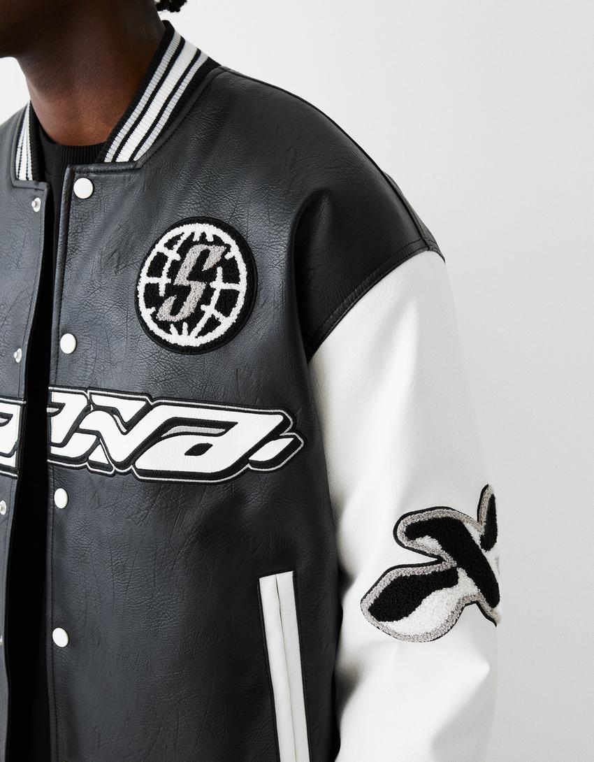 Casaco bomber polipele varsity-Preto-6