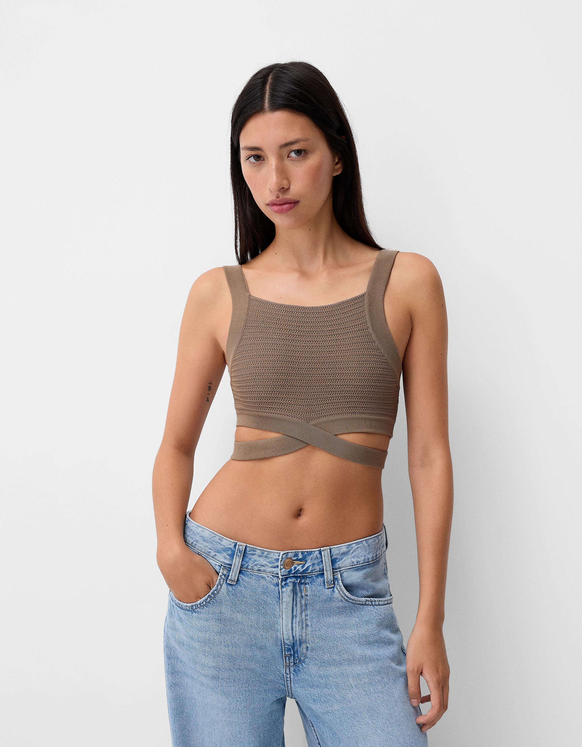 Bershka Top Mit Cut-Out Damen M Braun