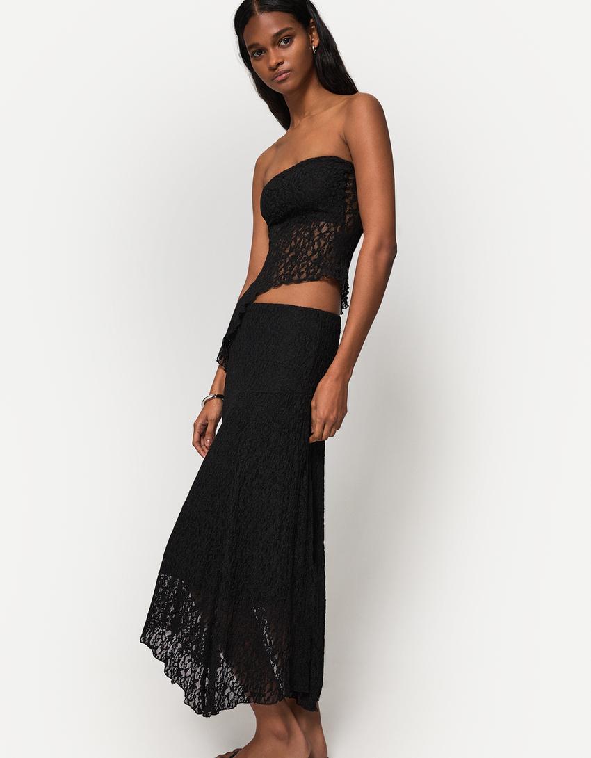 Blonde lace midi skirt-Black