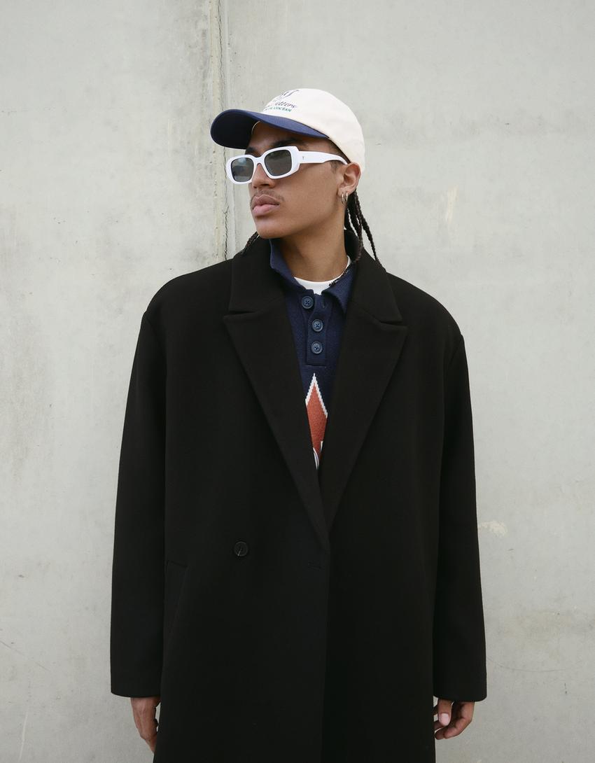 Double-breasted wool cloth coat-Black