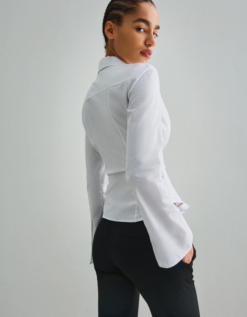 Fitted shirt with flared sleeves-White