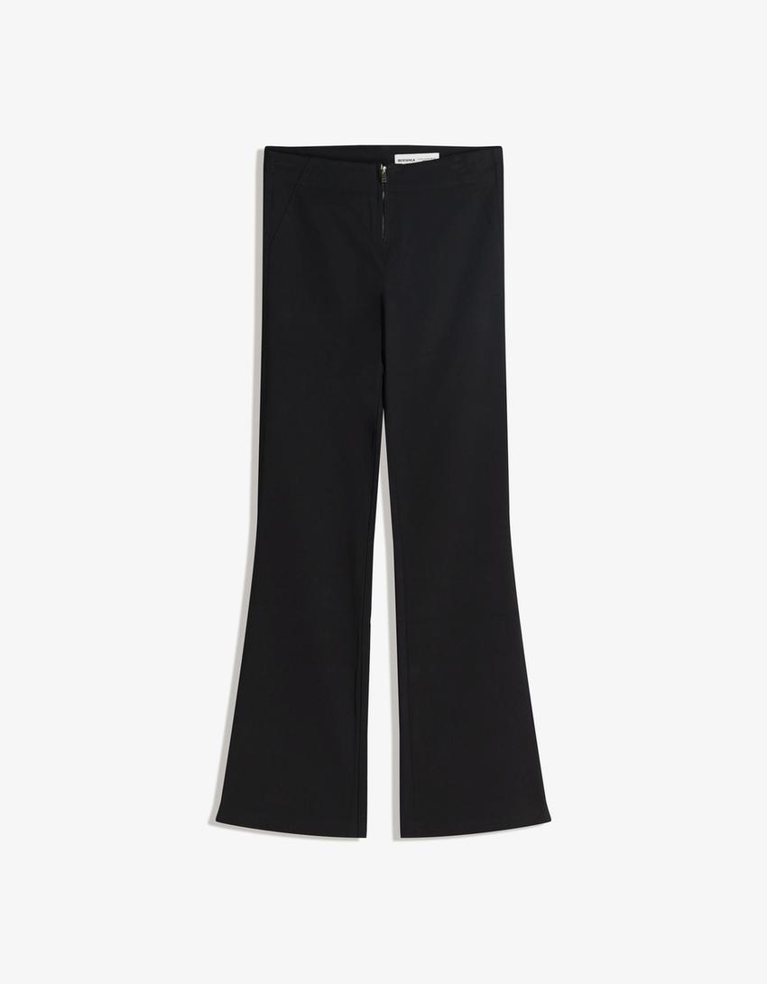 Calças de bengalina com zíper-Preto