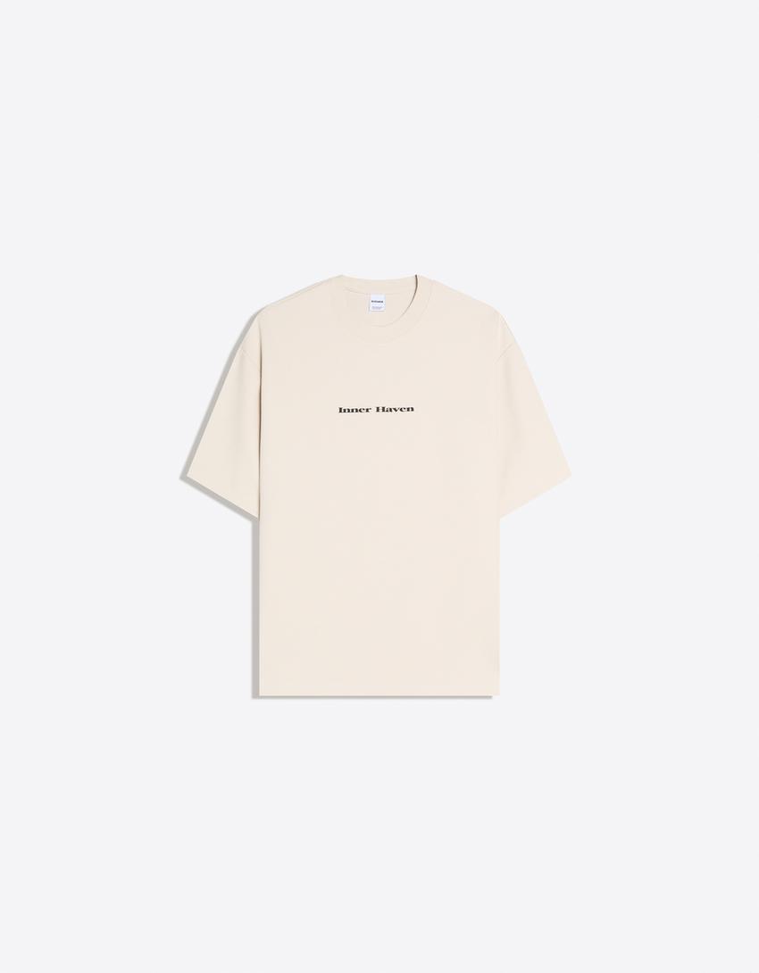 T-shirt molleton imprimé-Sable