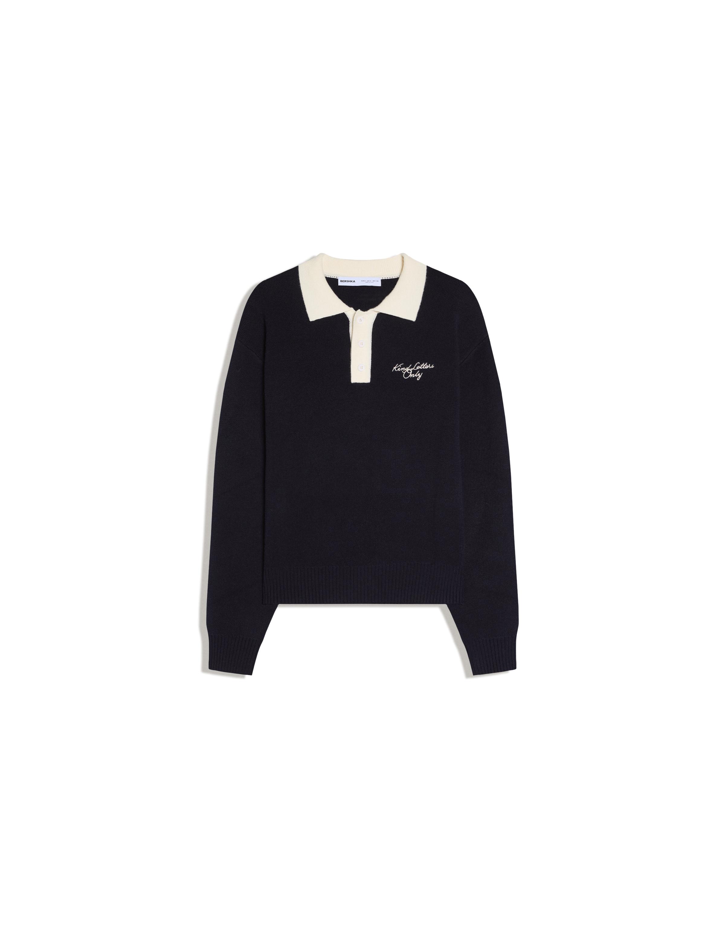 Contrast embroidered polo collar jumper — Navy