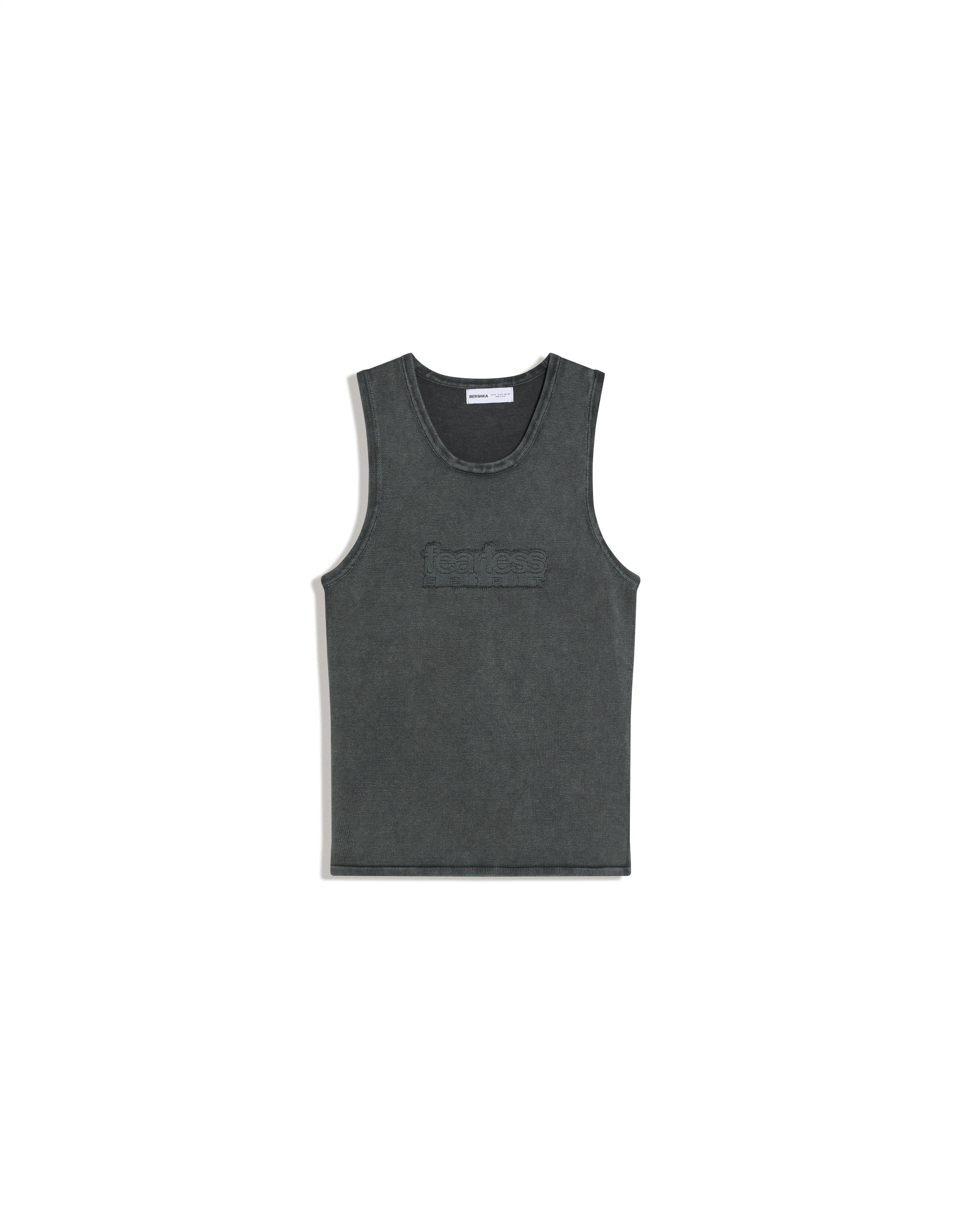Washed patch vest top — Dark grey