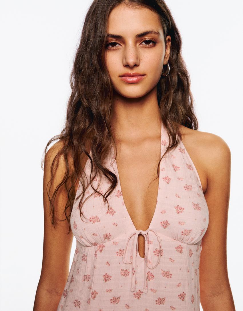 Rochie midi textură print-Roz-1