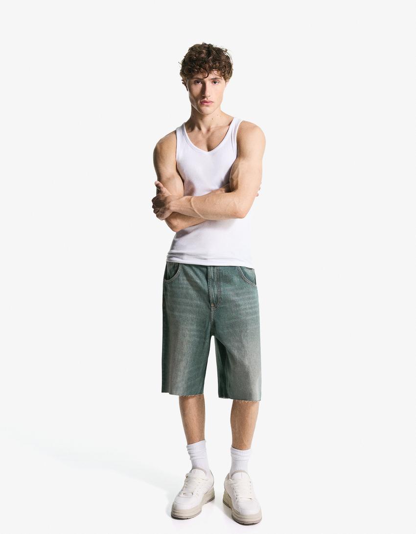 Calções bermuda super baggy fit-Verde-0